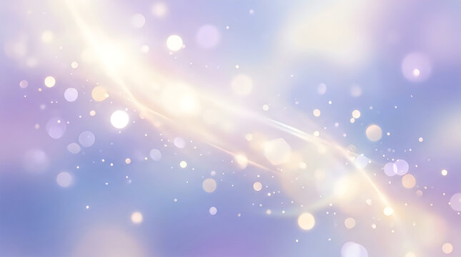 Abstract background featuring soft glowing light streaks and sparkling bokeh particles in shades of purple and gold creating a magical dreamlike atmosphere effect