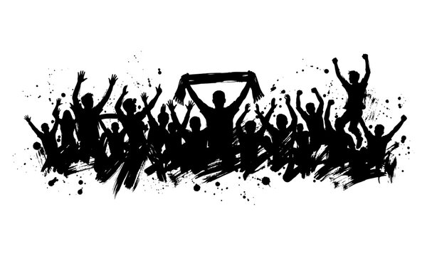 Energetic Sports Fan Crowd Celebrating with Raised Hands