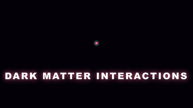 Dark matter interactions concept: abstract scientific motion with glowing particle and minimalist typography on animation 4k black background