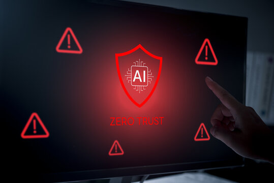 AI Zero Trust Cybersecurity Warning With Digital Shield and Security Alerts