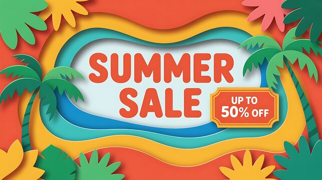 Summer sale horizontal banner. Vector beautiful realistic top view illustration of sandy summer beach