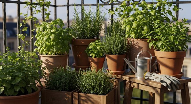 Potted herbs on balcony