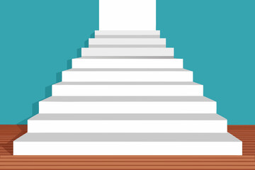 Obraz premium White Wooden Staircase on Blue Wall with Wooden Floor