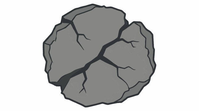Cracked stone boulder vector illustration, broken grey rock icon, damaged mineral element for gaming and nature design