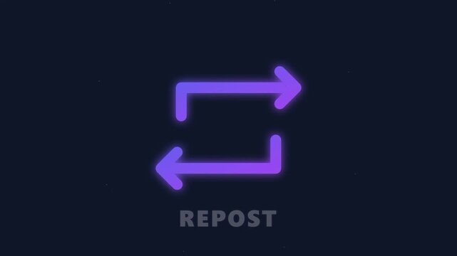 Neon repost icon animation with glitch effect for social media