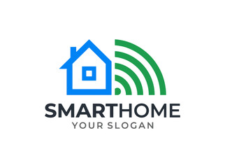 Fototapeta premium Smart Home Technology Logo with Wi-Fi Signal and House Icon.