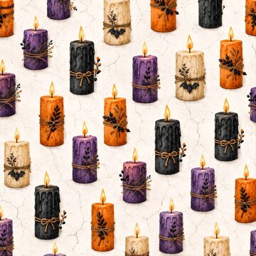 seamless pattern of watercolor Halloween candles