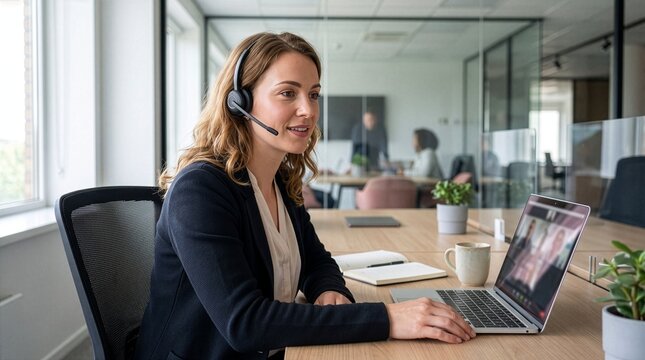 Corporate Woman Using Laptop During Video Conference