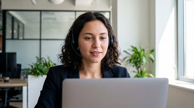 Professional Woman Working During Video Conference in Modern Office