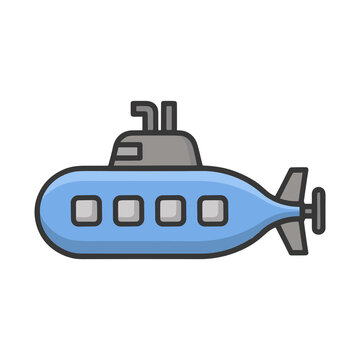 Blue cartoon submarine with windows and periscope