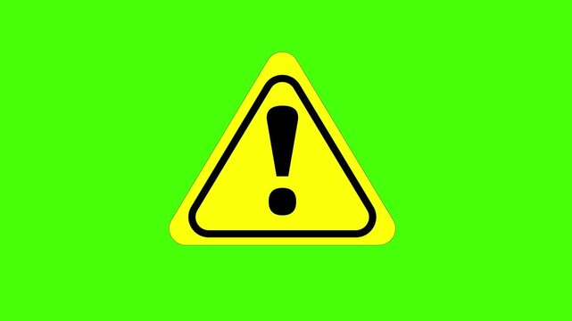 Caution Warning Sign Animation with Exclamation Mark on Green Screen Background