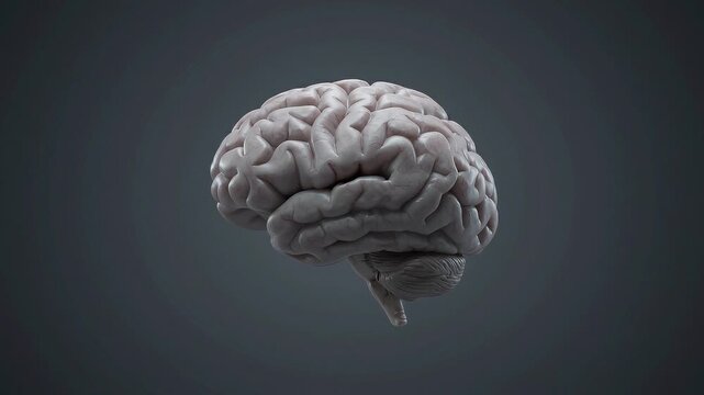3D human brain model isolated on dark background for medical science and psychology research