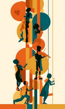 Dynamisches Vektor-Poster f&uuml;r Au&szlig;erschulische Kinderaktivit&auml;ten, Musik, Tanz und Ganzheitliche Entwicklung