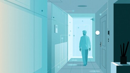 Fototapeta premium A friendly safe-home pathway with subtle sensor dots with layered depth and atmospheric lighting, modern technology and digital innovation concept