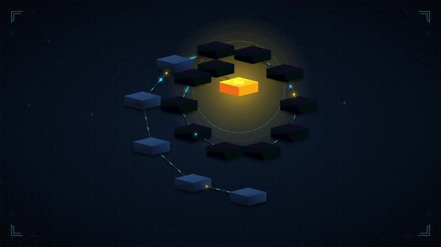 Futuristic 3D Blockchain Digital Network Crypto Data Ledger Loop