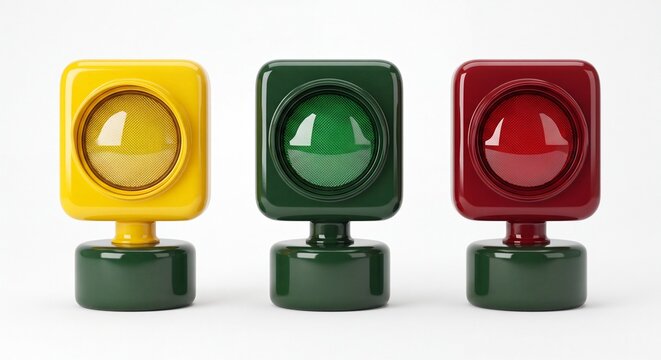Traffic light red, yellow, green isolated on white background, medium photos for flyer and poster template