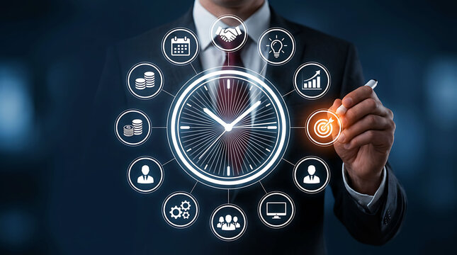 Businessman planning time management strategy and business goal productivity