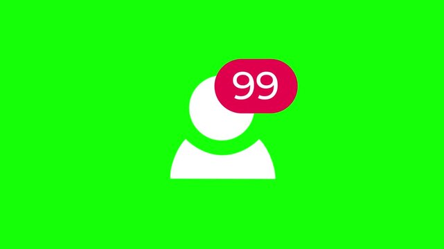 Social Media Follower Notification Icon Animation on Green Screen Chroma Key.