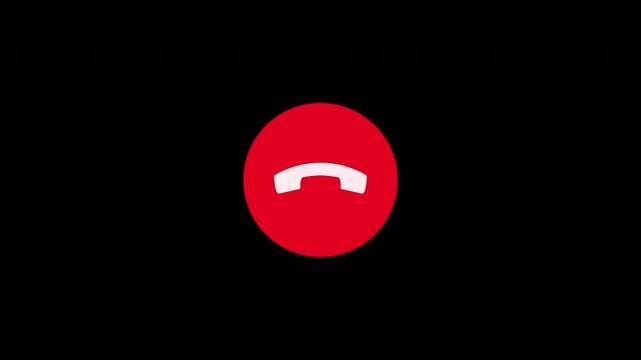 Red End Call Phone Icon Animation on Black Background.