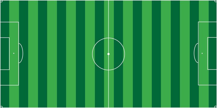 Football fields top view. Soccer grass fields with chalk lines. Green grass field background. Vector Football - Soccer Field. Scheme and marking of the football field, soccer field.