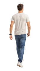 Obraz premium PNG Man in casual outfit walking away on transparent background.