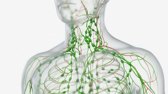 3D illustration of the human lymphatic system isolated on a white background.