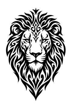 Ornamental Lion Head Black and White Vector Silhouette Illustration