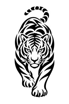 Detailed Black Tiger Silhouette Vector Illustration with Curved Tail