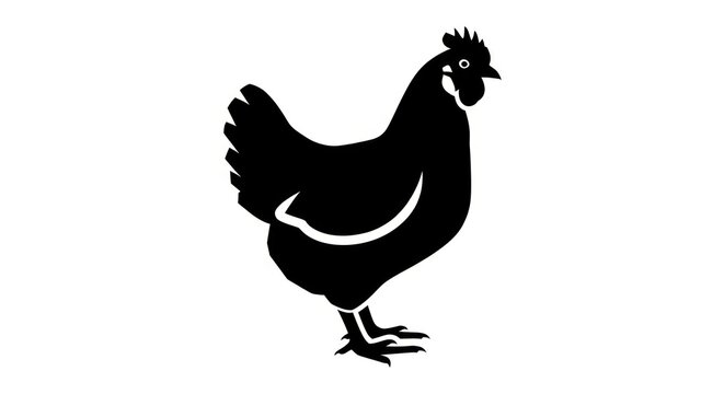 Black silhouette of a chicken standing.