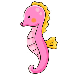 Cute pink seahorse cartoon hand drawn minimal graphic for children book pattern print © Manaporn