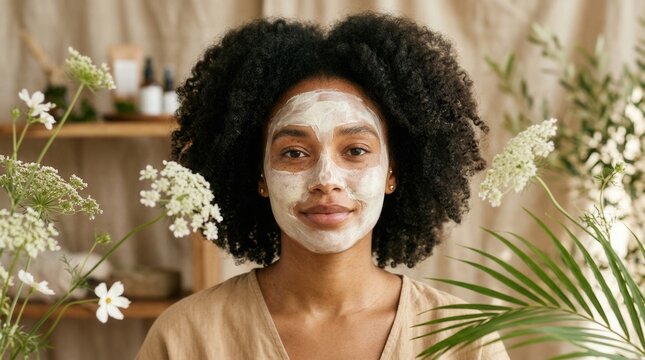 A woman enjoys a natural beauty organic skincare routine with botanical ingredients.