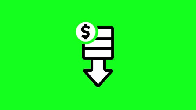 Money Stack with Downward Arrow and Dollar Symbol Representing Financial Decline, Reduced Income, Lower Revenue, Expenses, Loss, Budget Management and Economic Downturn Concept