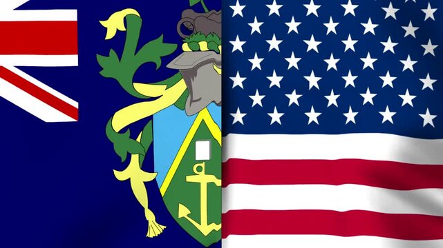 A side by side composition of the Pitcairn Islands flag and the national United States of America flag