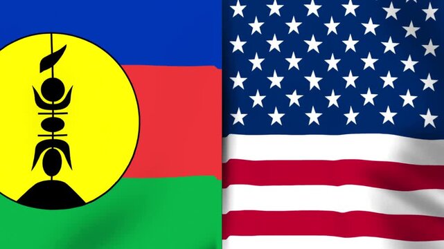 A side by side view of the national flag of New Caledonia and the flag of the United States