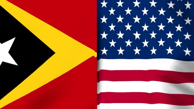 Combined national flags of East Timor and the United States of America flying together