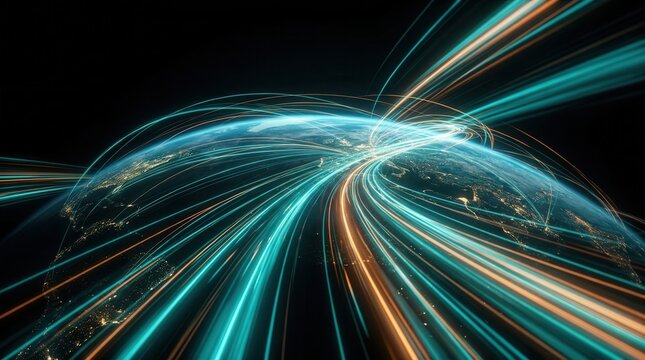 Global investment pathways visualized as glowing highways across the Earth in a 3D render.