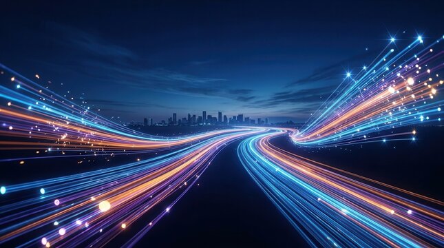 High speed fiber-optic networks expanding through urban and rural landscapes.