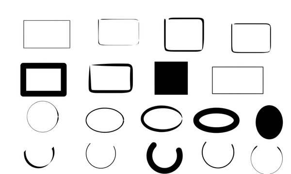 Collection of various hand drawn geometric frames and basic shapes with geometric rectangle elements minimalist collection