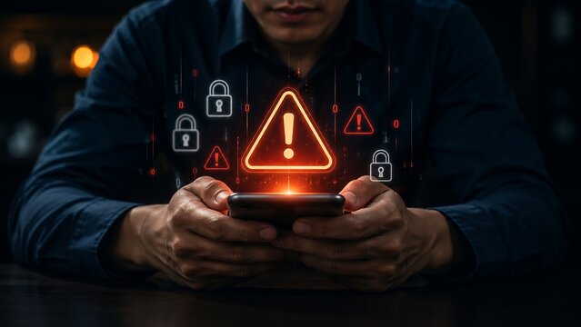 Mobile Cybersecurity Alert and Data Breach Warning Concept with Smartphone Security Risk and Digital Threat Notification