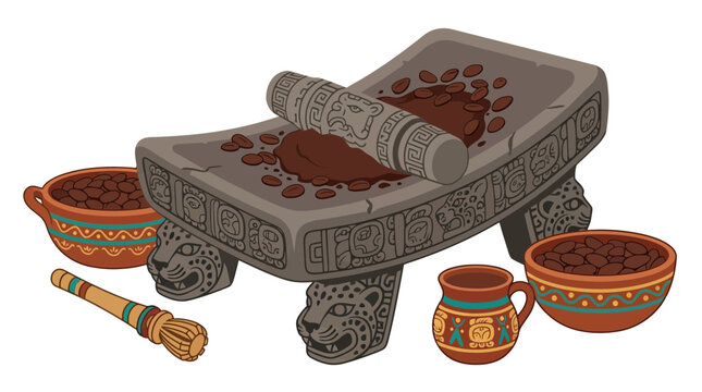 Ancient Mayan Aztec stone metate for grinding cocoa and grains
