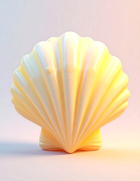 Pastel colored scallop seashell on a soft gradient background with gentle lighting.