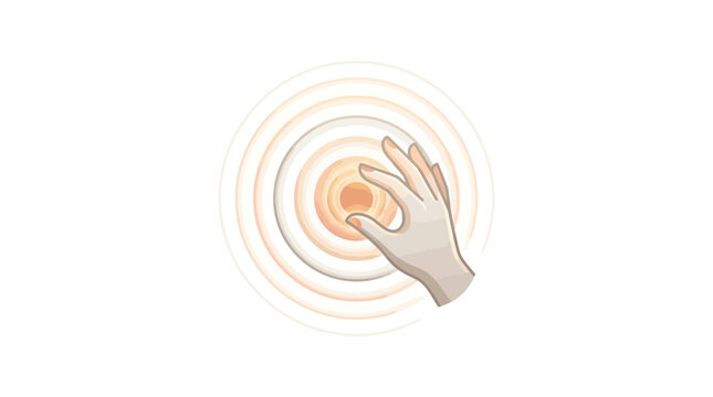 Minimalist human hand interacting with glowing concentric circular energy ripples and tactile sensor interface concept