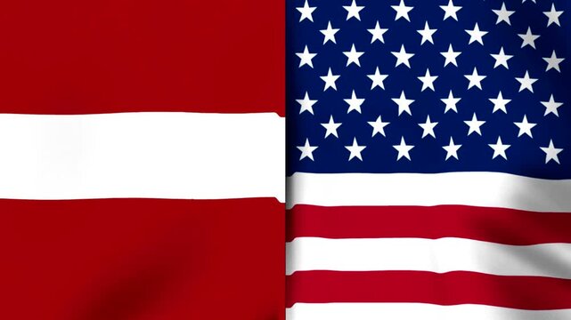 National flags of latvia and the united states of america displayed side by side as symbols of international cooperation