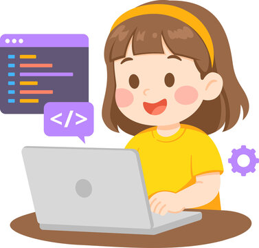 Girl Coding on Laptop Learning Technology