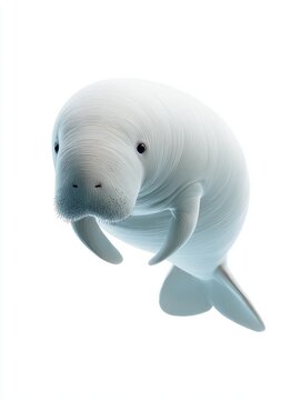 Cute White Manatee Isolated On White Background Showing Gray Skin And Smooth Texture