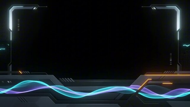 Futuristic digital overlay interface featuring glowing neon waves and technical HUD elements for high quality cinematic broadcast motion video clip