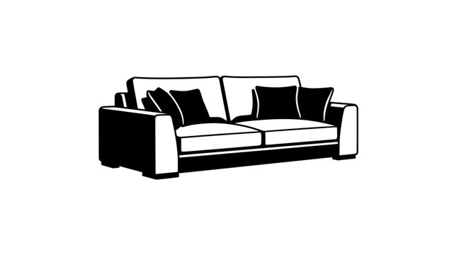 Contemporary couch with throw pillows perspective