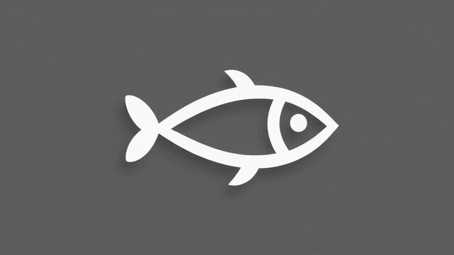 Minimalist White Fish Icon Animation on Gray Background