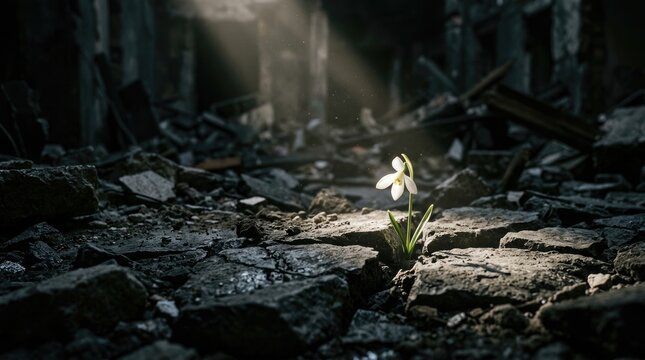 A hauntingly beautiful depiction of a ruined overgrown structure bathed in ethereal light evoking feelings of solitude decay and the passage of