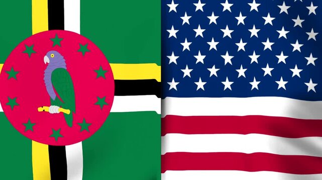 National flags of the commonwealth of dominica and the united states of america displayed side by side